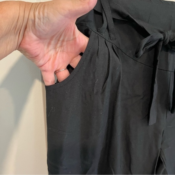 Aller Simplement Black Shirred Cropped Wide Leg Pants Sm/Med - Picture 9 of 12